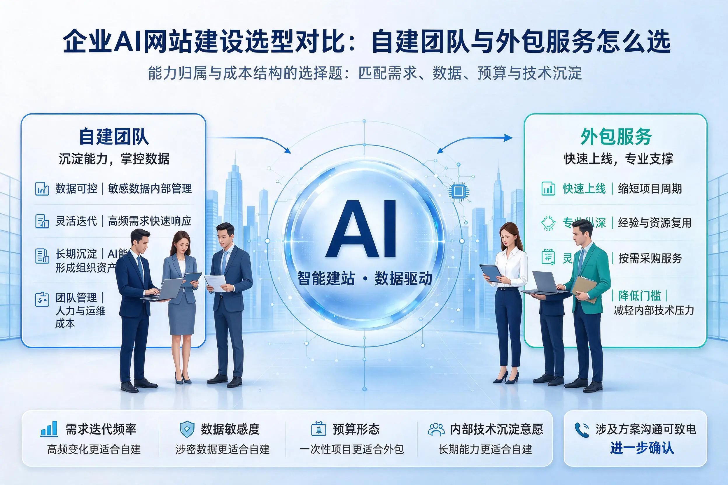 乐东企业AI网站建设选型对比:自建团队与外包服务怎么选